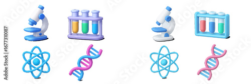 Scientific icons for research and discovery. Modern 3D Icon Set