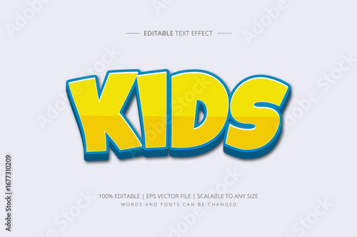 Colorful Kids 3D Text Effect Design Template In Yellow And Blue