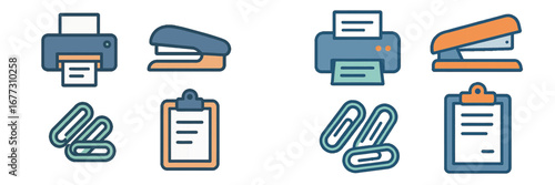 Supplies: Printers, Staplers, Clipboards, Paperclips. Modern 3D Icon Set