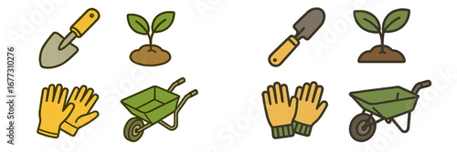 Gardening Tools and Plant Sprout Icons. Modern 3D Icon Set