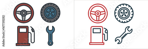 Automotive Parts and Fueling Icons. Modern 3D Icon Set