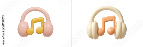 Modern Headphones with Music Symbol. Modern 3D Icon Set