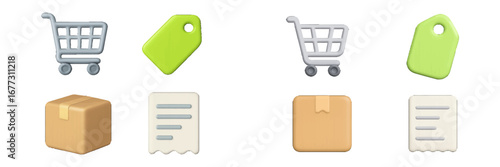 E-commerce and retail icons for online shopping and business. Modern 3D Icon Set