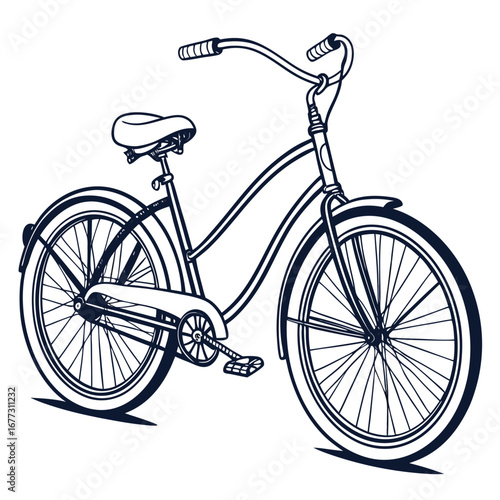 Vintage cruiser bicycle sketch with detailed spokes and frame lines Keywords: bicycle, bike, vintage