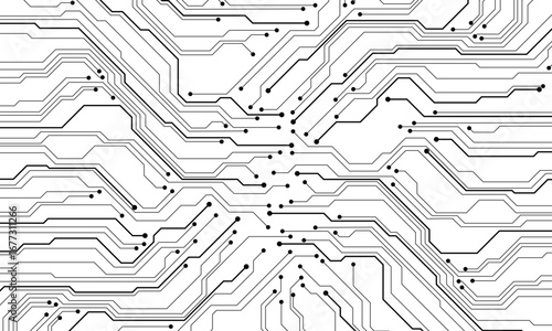 Abstract black circuit board technology connected lines electronics elements computer motherboard chip processor semiconductor digital on white background vector