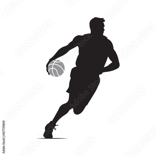 Basketball player silhouette vector illustration of an athlete jumping in an action game sports design