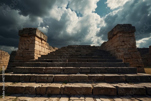 Ancient Stone Steps Leading to Dramatic Storm Clouds