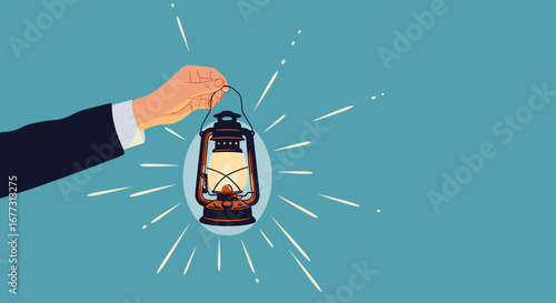 Illuminating the path forward with a vintage lantern offering guidance and hope in the darkness