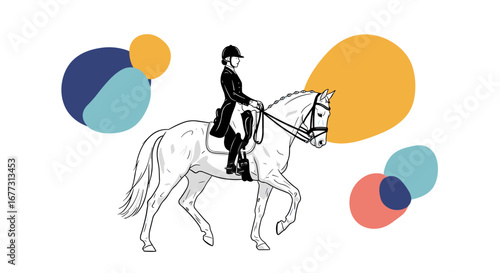Elegant horse riding performance with a skilled equestrian showcasing graceful movements and artistic expression in a beautiful setting