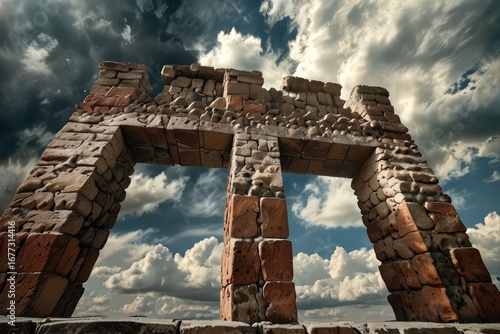 Ancient Stone Arch Ruins Against Dramatic Sunset Sky