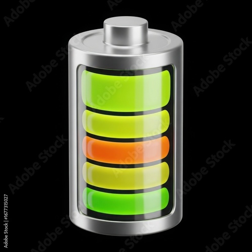 Silver battery icon with colorful charge levels