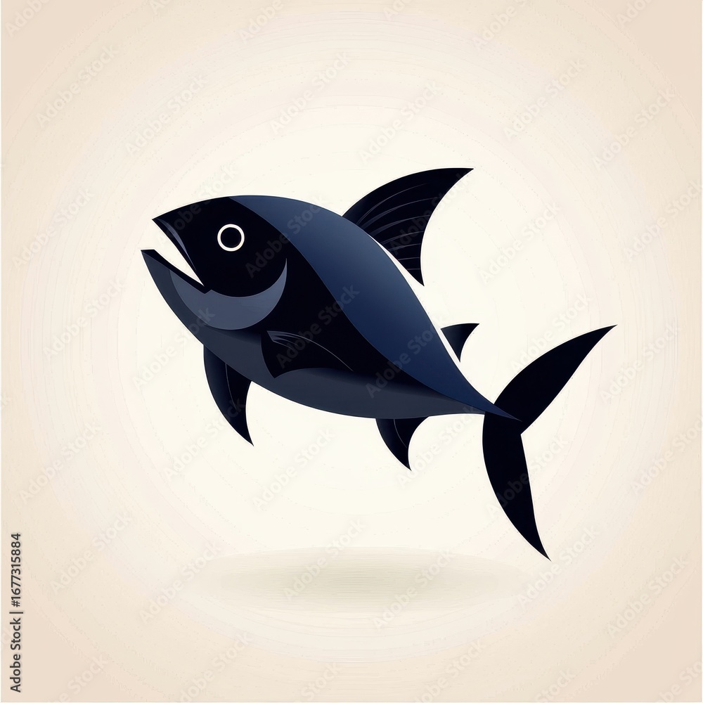 Fototapeta premium a tuna silhouette, minimal vector design, sharp clean lines, black and white, isolated on white background