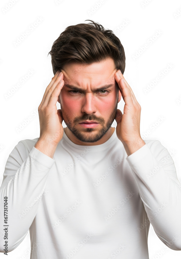 Naklejka premium Man with headache isolated on transparent background