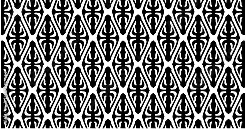 Black and white seamless geometric pattern with elongated diamond motifs.