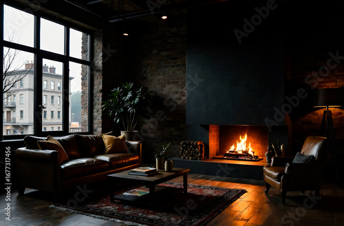 Wallpaper Mural living room with fireplace Torontodigital.ca