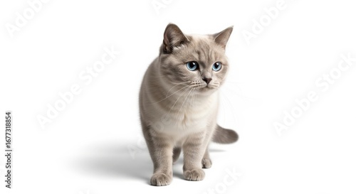 Gray cat portrait against white background