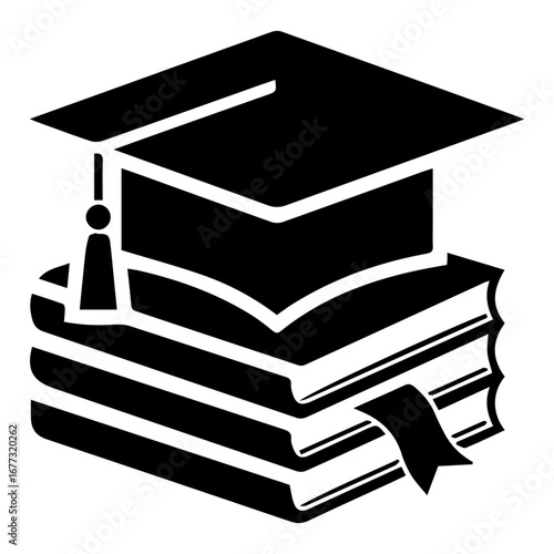 Academic hat and stack of textbooks icon