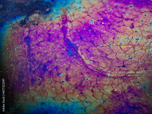 Billede på lærred Phenomenon of good bacteria that leave a rainbow sheen on top of water are part of a healthy environment and shatter when disturbed