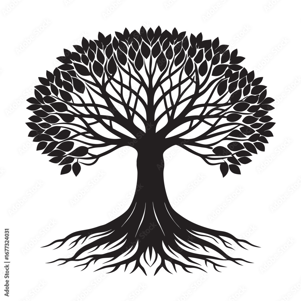 Naklejka premium Ancient Banyan Tree Silhouette Vector Design