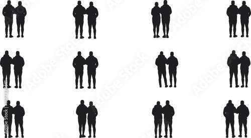 Two men silhouette, friends standing together, friendship bond, casual people vector, community support, brotherhood unity, lifestyle illustration, human relationship design