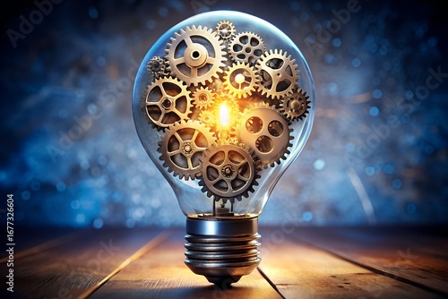 Light bulb filled with gears and cogs, symbolizing innovation and ideas