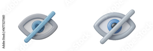 Eye icon with blue bar for privacy or hidden status. Modern 3D Icon Set