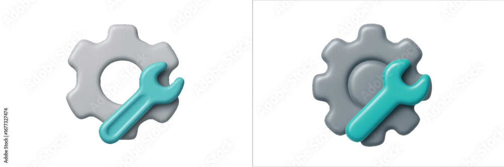 Obraz premium Mechanical gear and wrench for repair and maintenance services. Modern 3D Icon Set