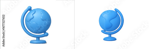 Blue Globe on Stand with Continents. Modern 3D Icon Set