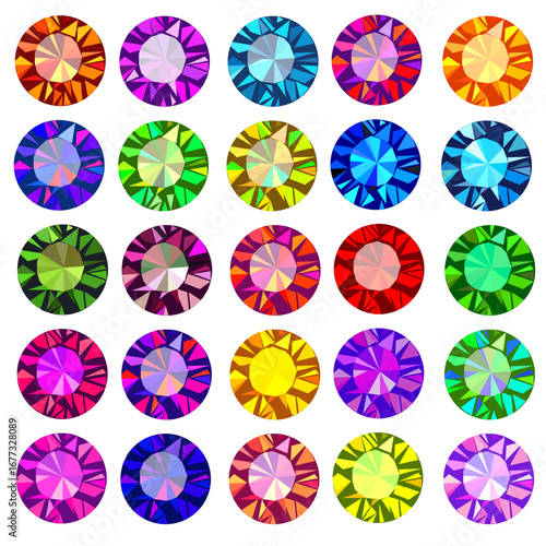 Colorful gemstones arranged in a grid pattern with various shapes  