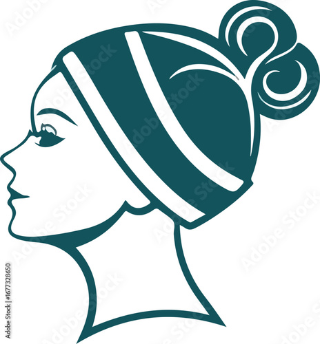 women’s face side views with stylish head wraps and modern beauty care illustration