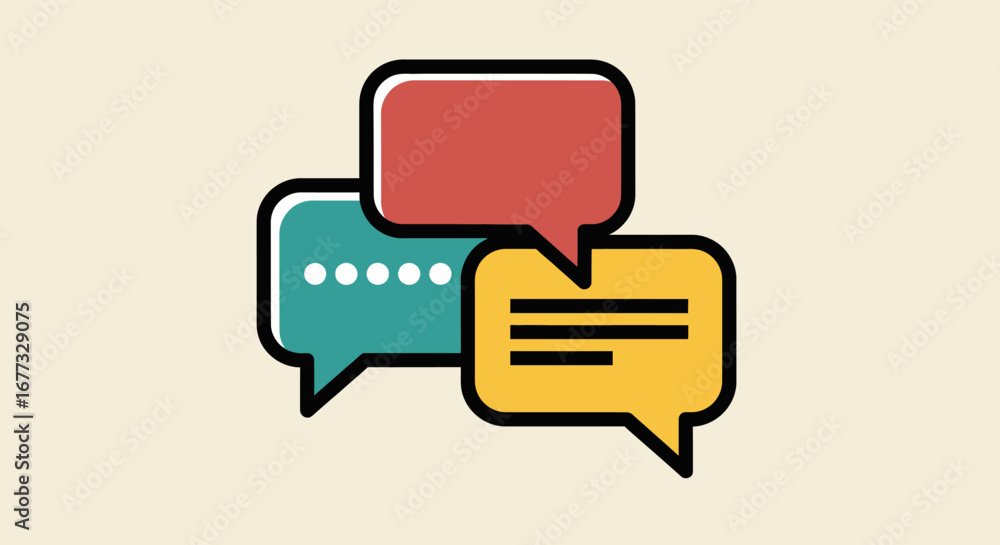 Fototapeta premium Three colorful speech bubbles, representing communication and conversation.