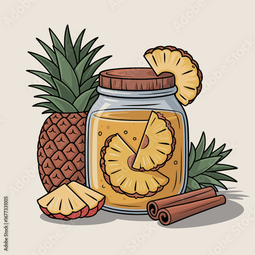 Pineapple Tepache Drink with Cinnamon Illustration