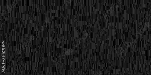 A dark, abstract background with a subtle, textured pattern of vertical lines. The monochromatic illustration creates a visual effect of rain or a screen with static noise.