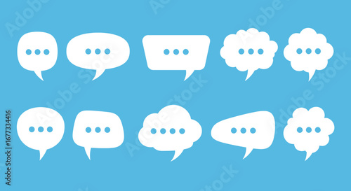 Collection of diverse white speech bubbles with ellipses, ideal for communication design.