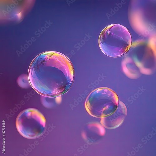 Wallpaper Mural Iridescent soap bubbles of varying sizes float against a blurred purple and blue gradient background Torontodigital.ca