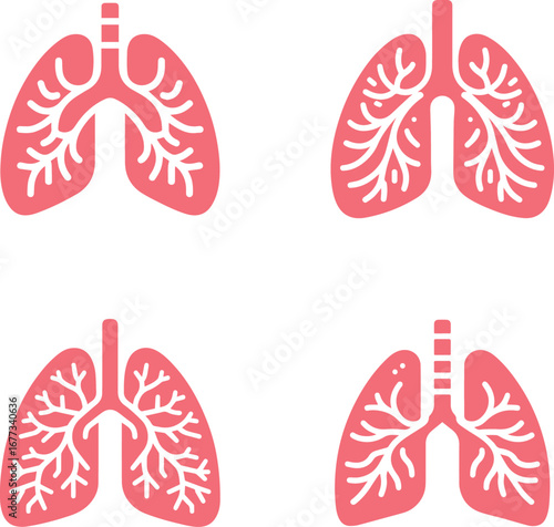 Vibrant pink lung icons symbolizing health, breathing, and medical care in a clean design icon set