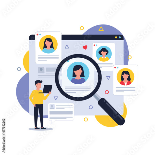 Modern digital illustration of human resources recruitment and candidate selection process