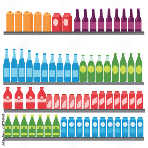 Beverage products displayed on supermarket shelves for retail sales