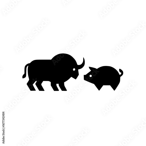 Vector Illustration of Bull and Pig Conflict Representing Risky Trading and Economic Forces