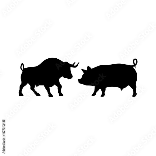 Bull and Pig Confrontation Icon for Financial Strategy and Investor Psychology Representation