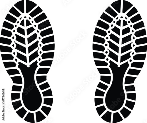 Black and White Footprint Illustrations Two Shoe Prints Facing Forward on White Background