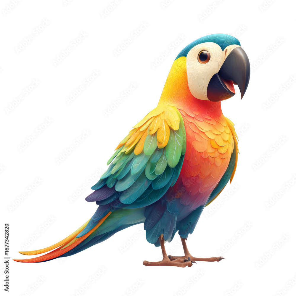 Fototapeta premium Colorful 3D Cartoon Parrot Illustration in Pastel Glossy Style for Vibrant Creative Projects