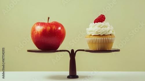 Apple And Cupcake: Visual Element Of Dietary Balance And Healthy Choice