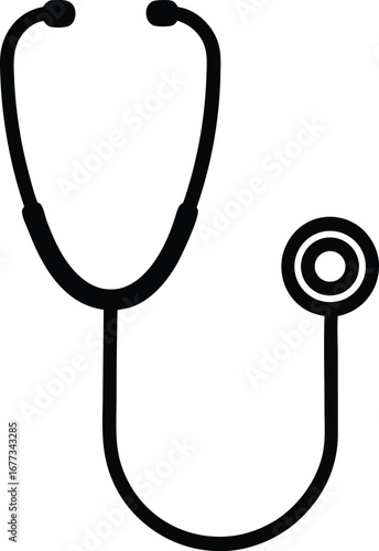 Simple Black and White Stethoscope Illustration for Medical Professionals and Healthcare