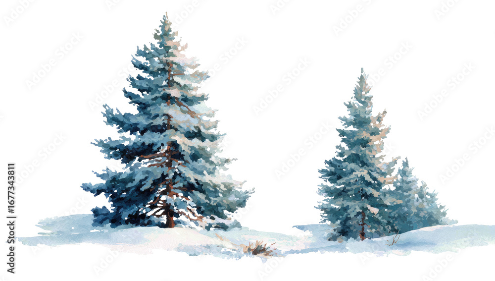 Fototapeta premium Two winter trees on snow-covered ground