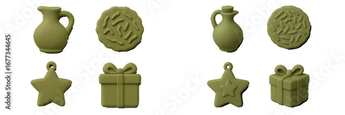 Creative assortment of green silicone molds for baking and crafting activities displayed on a clean white background