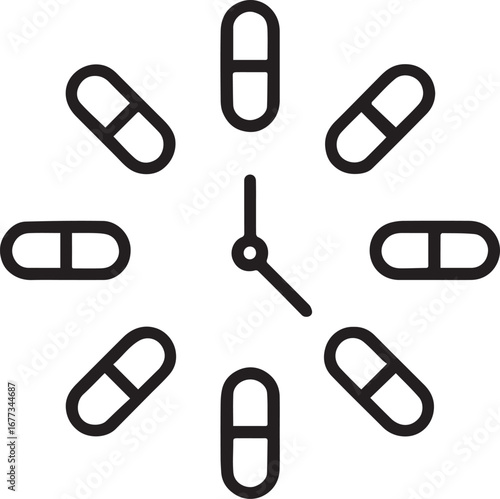 Pills arranged in a circular pattern clock vector icon