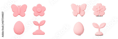 Pink silicone molds for baking and crafting in various shapes of butterflies, flowers, and plants