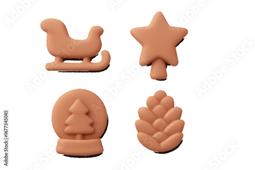 Cute holiday-themed silicone molds featuring a sleigh, star, pine tree, and pinecone
