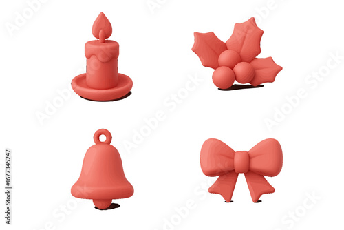 Decorative holiday symbols featuring a candle, holly, bell, and bow showcase festive cheer for seasonal celebrations